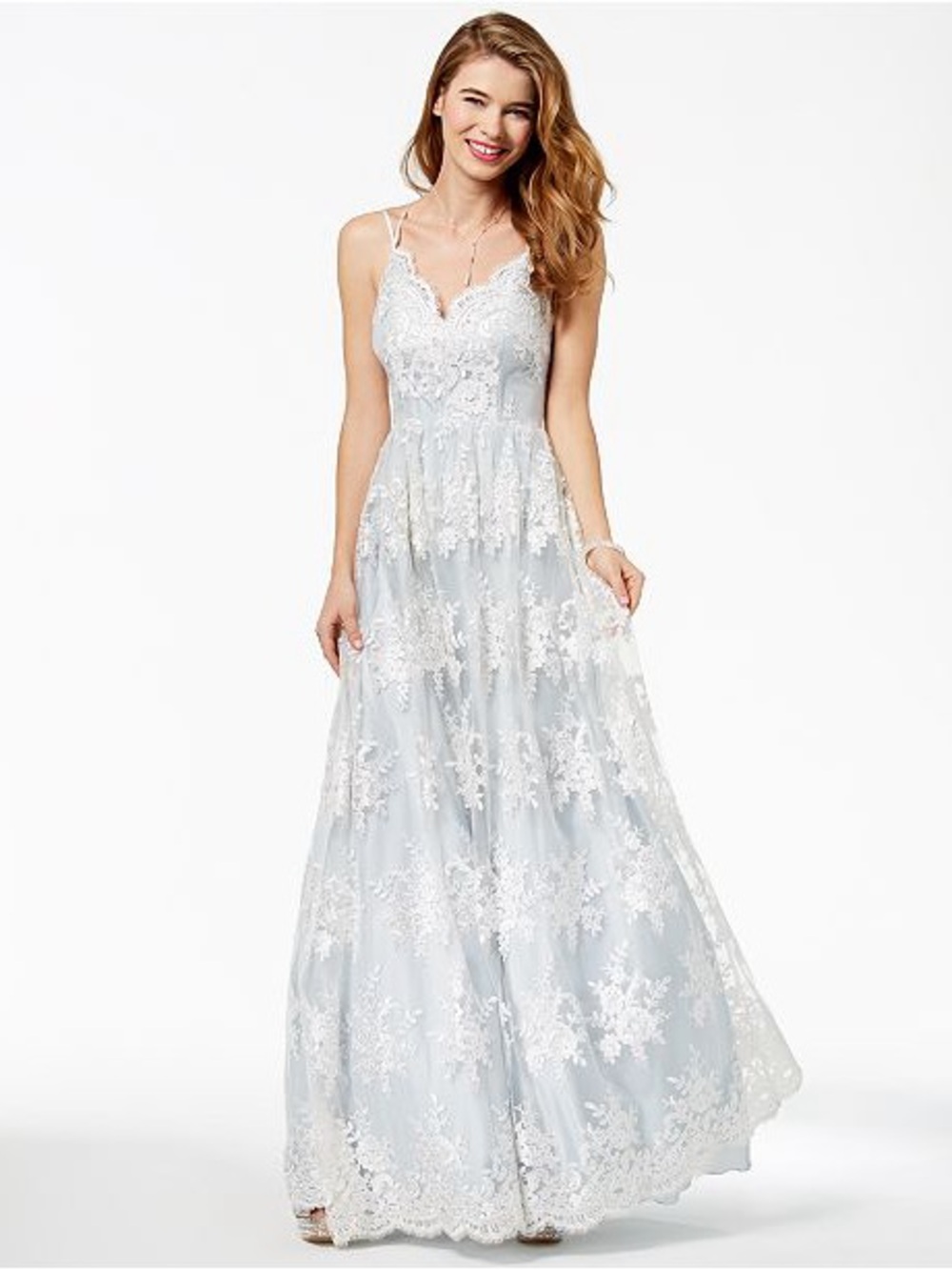 Lace-Embellished Maxi Dress in Light Blue